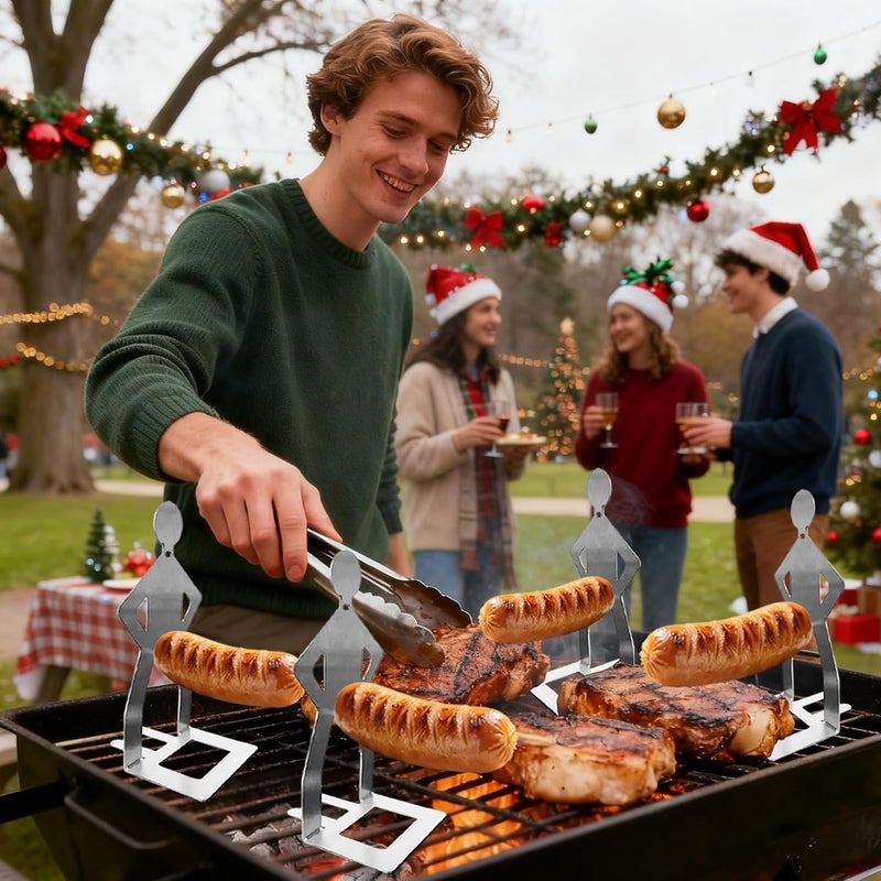 BADAO 4PCS Funny BBQ Stand Man HotDog Holder,Portable HotDog Roaster,Reusable Stainless Steel Hotdog&Sausage Stand for Christmas Barbecue,Camping,Spring Trip Sausage Barbecue Rack,Barbecue Grill Accessories - Image 3